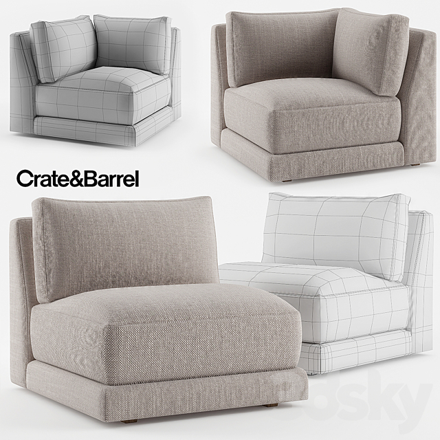 Crate & Barrel Moda Armless Chair + Moda Corner Chair 3DS Max Model - thumbnail 1