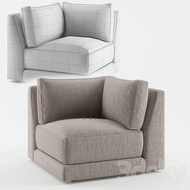 Crate & Barrel Moda Armless Chair + Moda Corner Chair 3DS Max Model - thumbnail 2