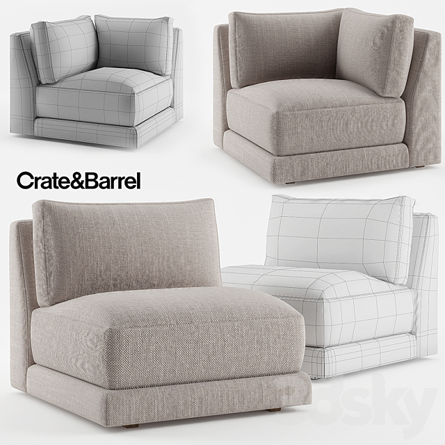 Crate & Barrel Moda Armless Chair + Moda Corner Chair 3DSMax File - thumbnail 1