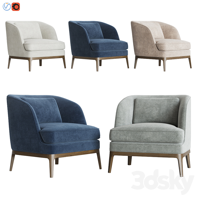 Crate & Barrel Seychelles Wood Trim Chair 3DS Max - thumbnail 1