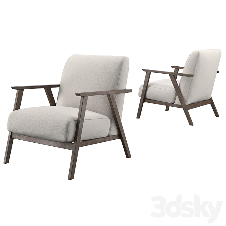 Cream armchair 3DS Max Model - thumbnail 2