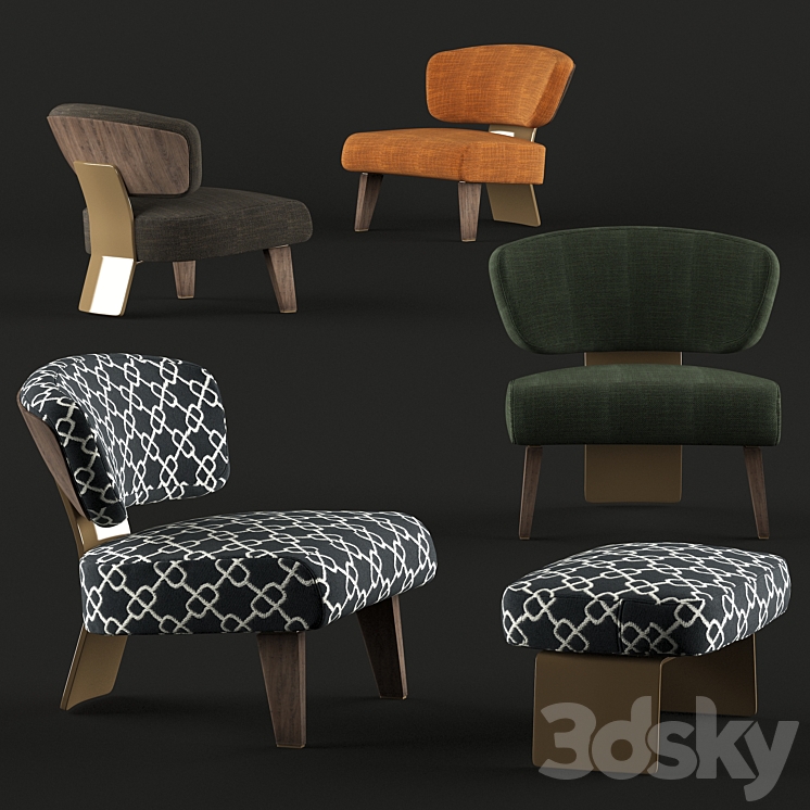 creed wood armchair 3DS Max - thumbnail 1