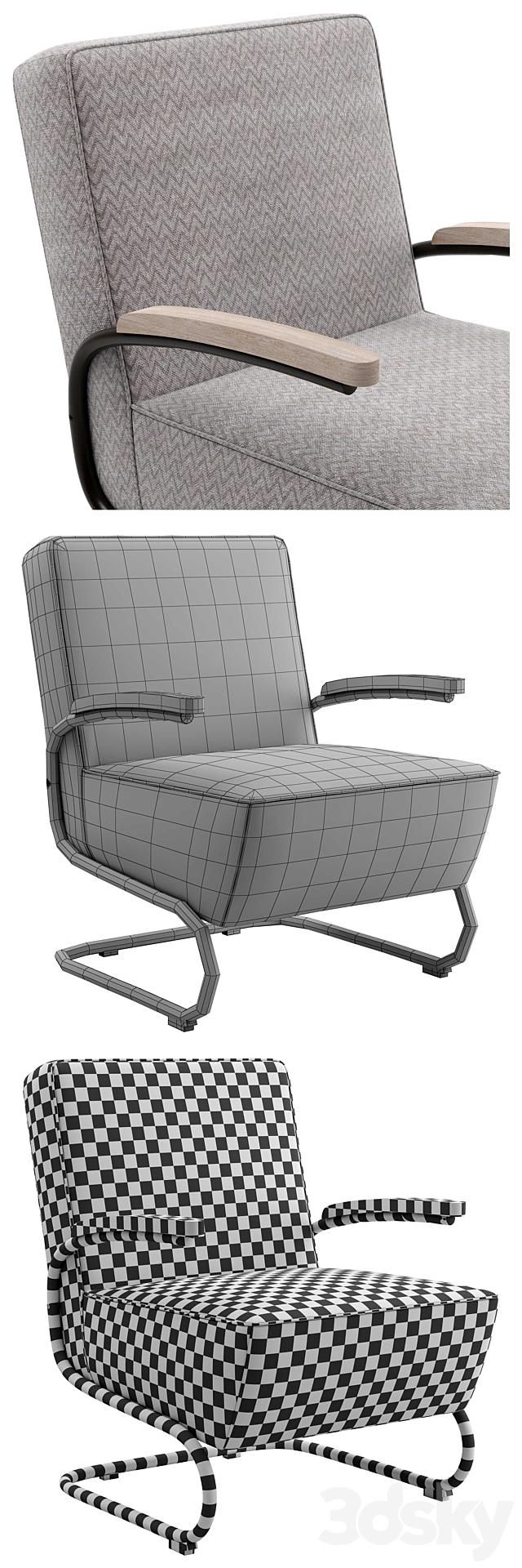 Crosby Accent Chair – Gray by Apt.1710 3DS Max Model - thumbnail 3