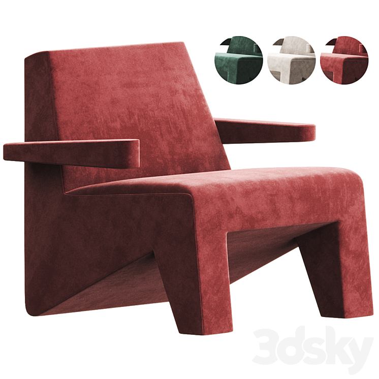 CUBIC Easy chair with armrests By Moca 3DS Max Model - thumbnail 1