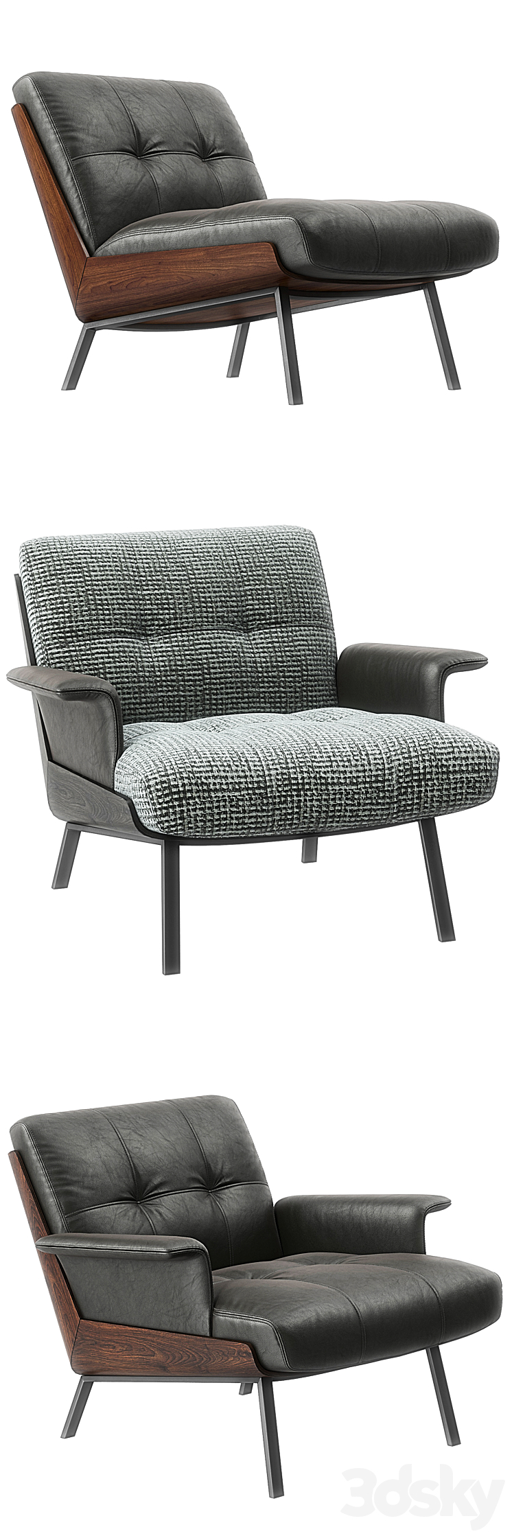 Daiki armchairs by Minotti 3DS Max Model - thumbnail 2