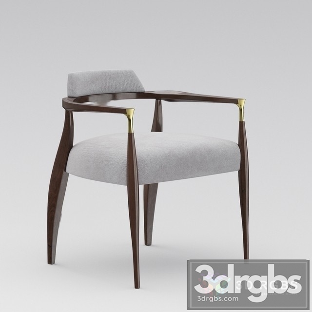 Danish Modern Brass Accented Walnut Armchair 3dsmax Download - thumbnail 1