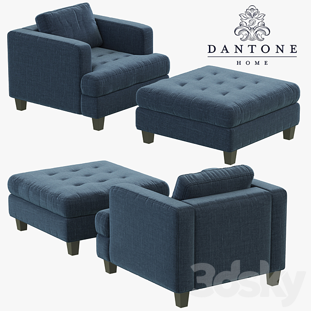 Dantone Home Fleetwood armchair and pouf 3ds Max - thumbnail 1