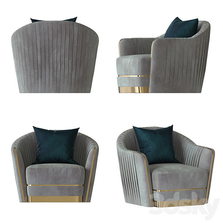 Divani Casa Ardine Gold Lounge Chair 3DS Max - thumbnail 2