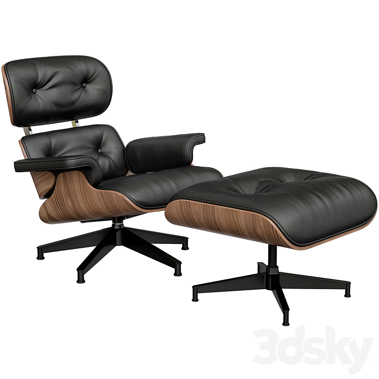 Eames Style Lounge Chair & Ottoman 3DS Max Model - thumbnail 3