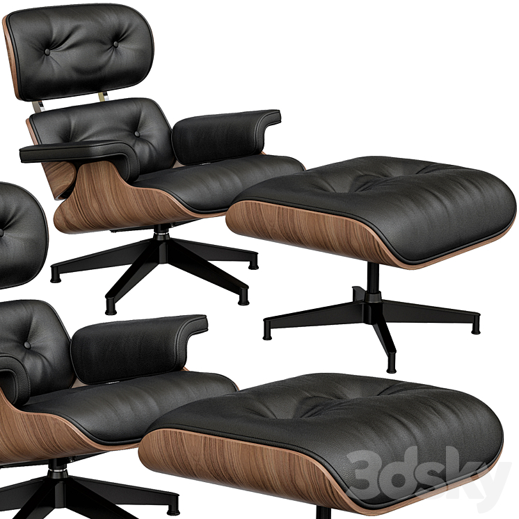 Eames Style Lounge Chair & Ottoman 3DS Max - thumbnail 2