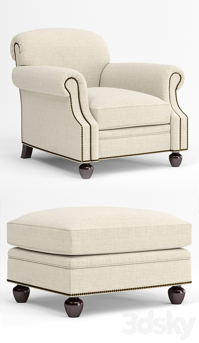 EDWARDIAN CLUB CHAIR & OTTOMAN 3ds Max - thumbnail 2