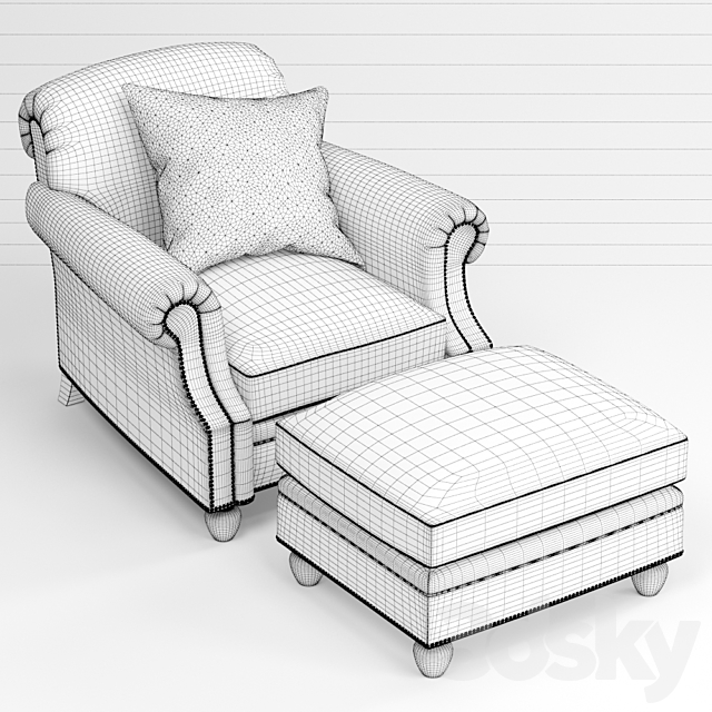 EDWARDIAN CLUB CHAIR & OTTOMAN 3ds Max - thumbnail 3