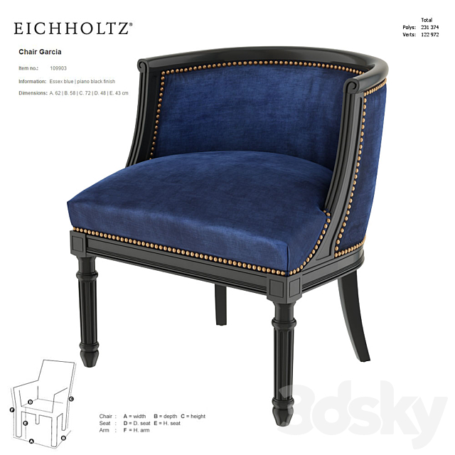 EICHHOLTZ Chair Garcia 109903 3DS Max Model - thumbnail 1