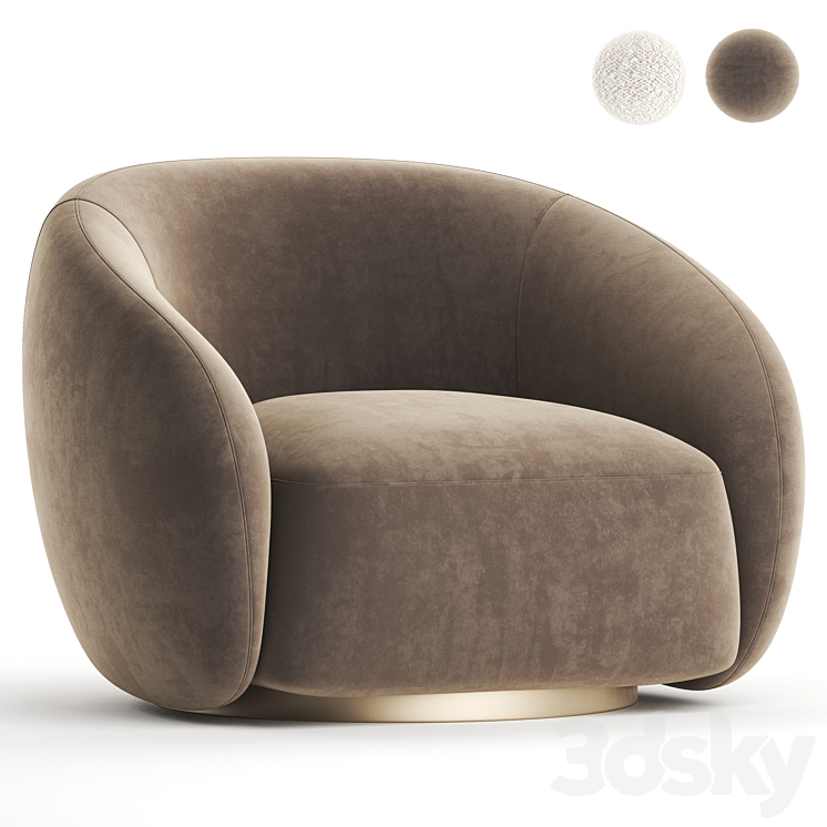 EICHHOLTZ Swivel Armchair BRICE Boucle Cream 3DS Max Model - thumbnail 1