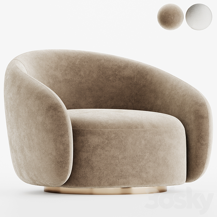 EICHHOLTZ Swivel Armchair BRICE Boucle Cream 3DS Max Model - thumbnail 1