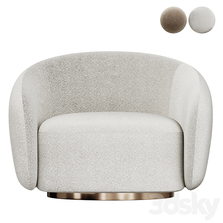 EICHHOLTZ Swivel Armchair BRICE Boucle Cream 3DS Max Model - thumbnail 2