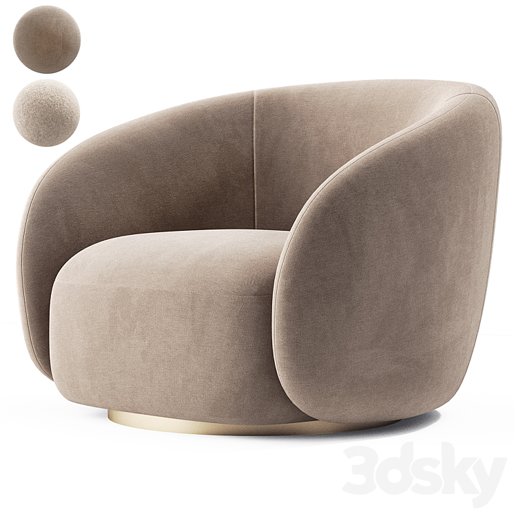 EICHHOLTZ Swivel Armchair BRICE Boucle Cream 3DS Max Model - thumbnail 1