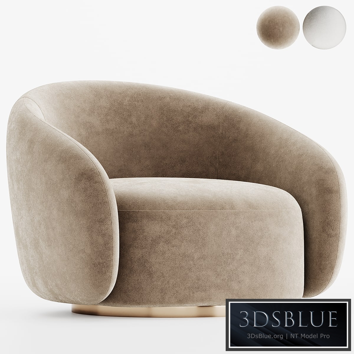 EICHHOLTZ Swivel Armchair BRICE Boucle Cream 3DS Max - thumbnail 3