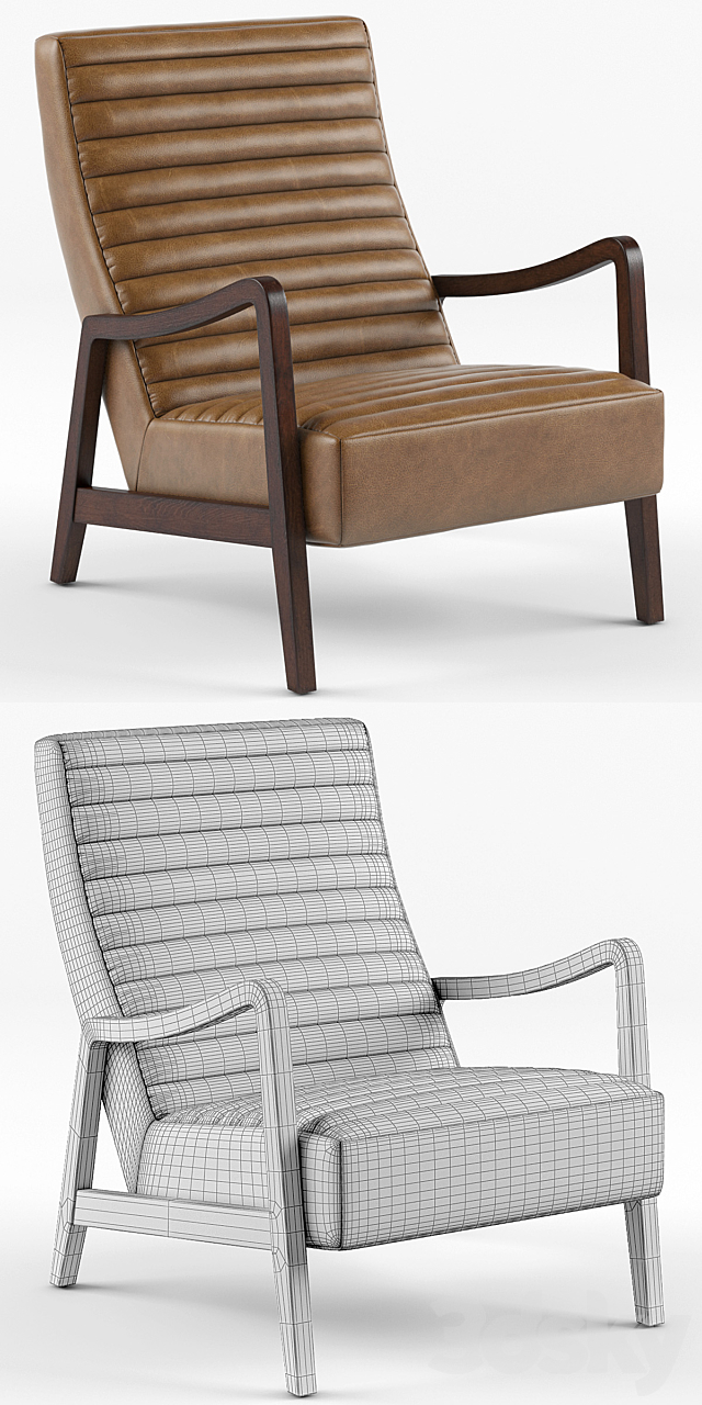 Elkan Modern Classic Camel Leather Brown Armchair 3DSMax File - thumbnail 2