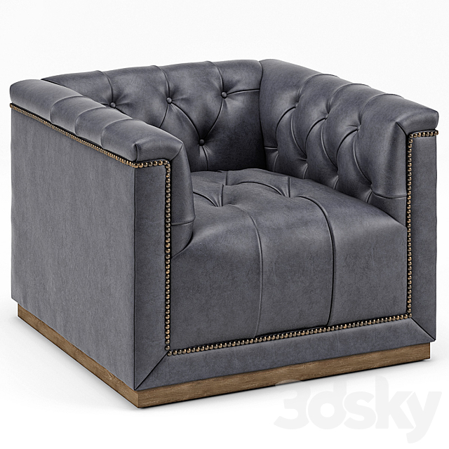 Emmy Rustic Lodge Black Leather Tufted Cube Armchair 3ds Max - thumbnail 1