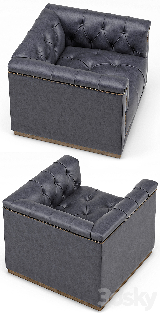 Emmy Rustic Lodge Black Leather Tufted Cube Armchair 3ds Max - thumbnail 2