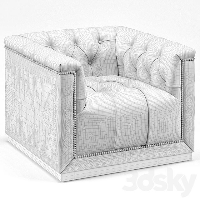 Emmy Rustic Lodge Black Leather Tufted Cube Armchair 3ds Max - thumbnail 3