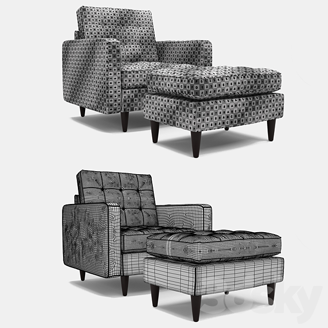 Empress Upholstered armchair and ottoma in Azure 3DSMax File - thumbnail 2