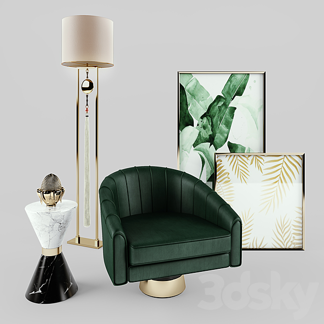 Essential Home Bogarde Armchair Vinicius side table + Frato Lamp 3ds Max - thumbnail 1