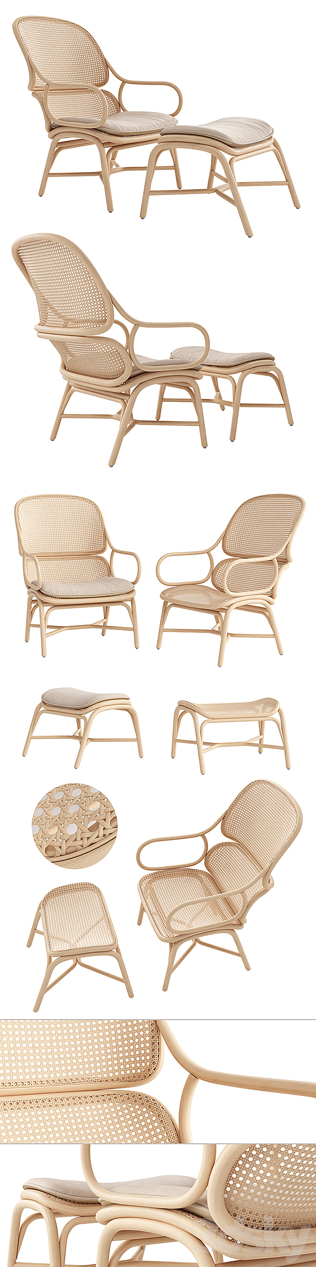 Expormim Frames Armchair with ottoman 3DS Max Model - thumbnail 2