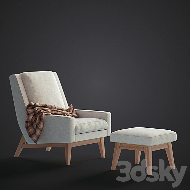 Faceted Wood Frame Armchair 3DS Max Model - thumbnail 2