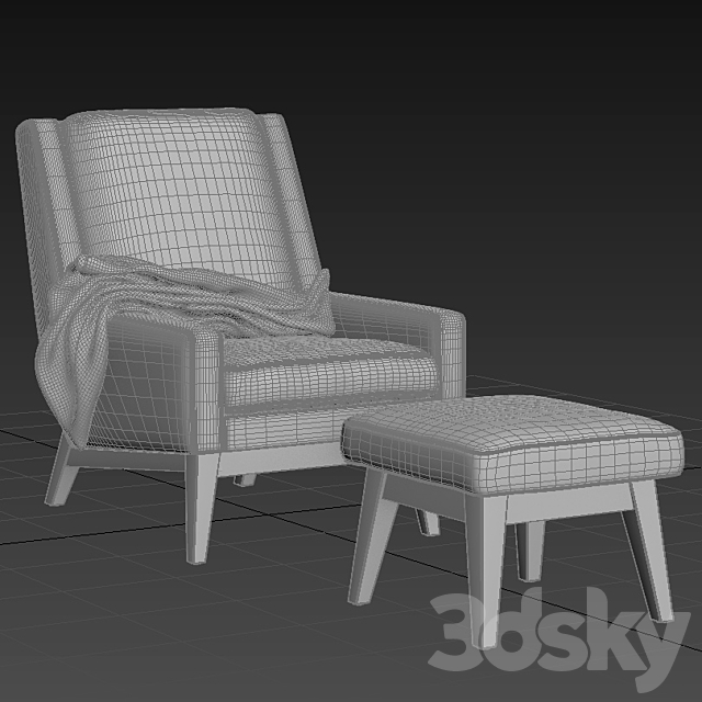 Faceted Wood Frame Armchair 3DS Max Model - thumbnail 3