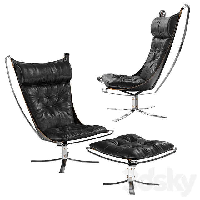 Falcon Chrome Chair & Ottoman 3ds Max - thumbnail 1