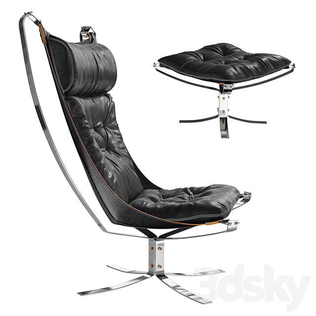 Falcon Chrome Chair & Ottoman 3ds Max - thumbnail 2