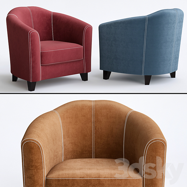 Fauteuil Club Vintage en Jeans 3ds Max - thumbnail 1