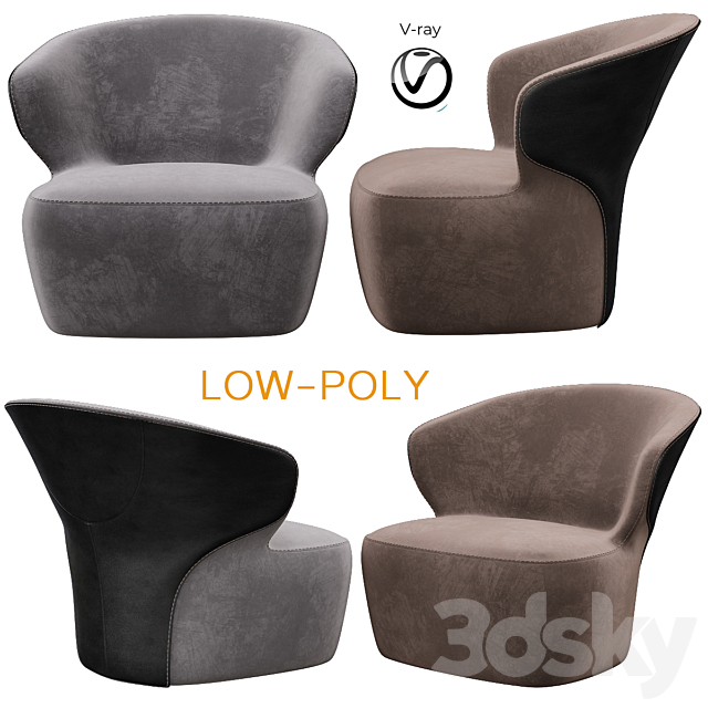 Fauteuil rembourré Arom Zanotta (low poly) 3DSMax File - thumbnail 1