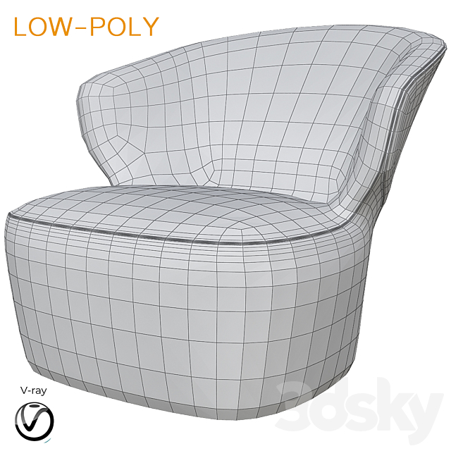 Fauteuil rembourré Arom Zanotta (low poly) 3DSMax File - thumbnail 2