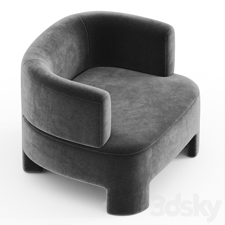 Fauteuil velours Darrel 3DS Max Model - thumbnail 2