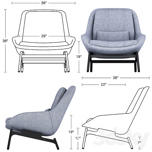 Field Lounge Chair 3ds Max - thumbnail 3