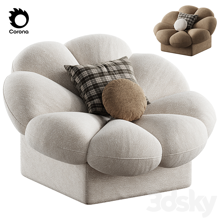 flower shape armchair 3DS Max Model - thumbnail 1