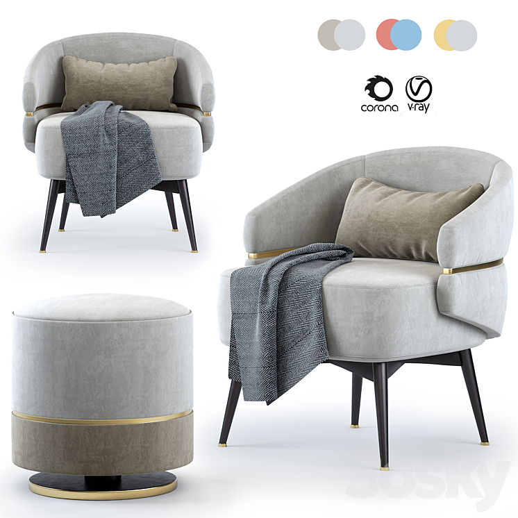 Frato cairo Armchair & Parma stool 3DS Max - thumbnail 1