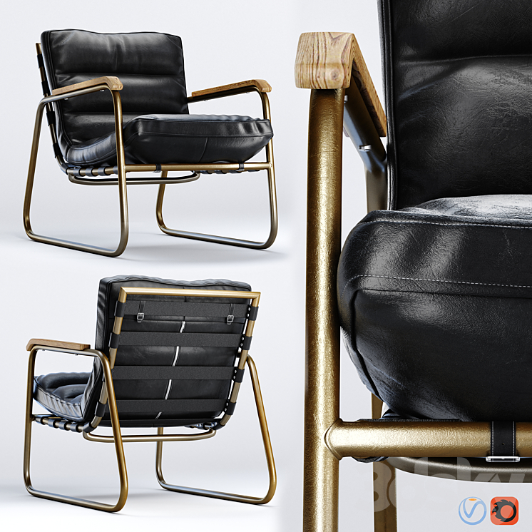 Fred Mid Century Loft Black Leather Armchair 3DS Max - thumbnail 1