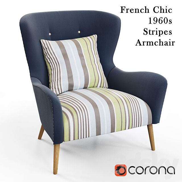 French Chic 1960s Stripes Armchair 3DSMax File - thumbnail 1