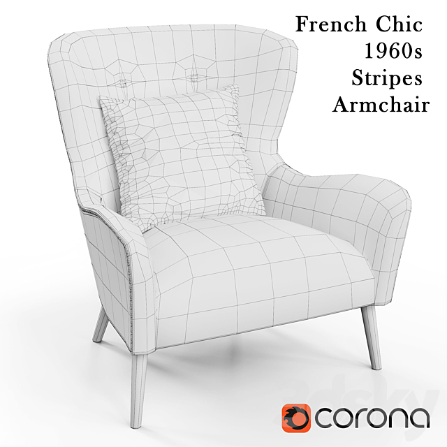 French Chic 1960s Stripes Armchair 3DSMax File - thumbnail 3