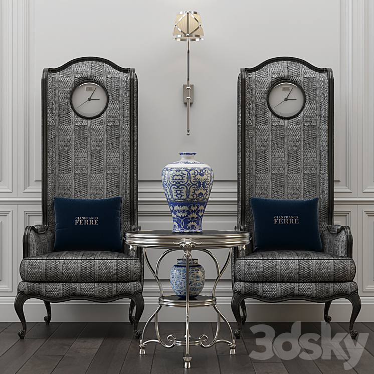 Gianfranco Ferre Home Big ben chair and Covent table 3DS Max Model - thumbnail 3