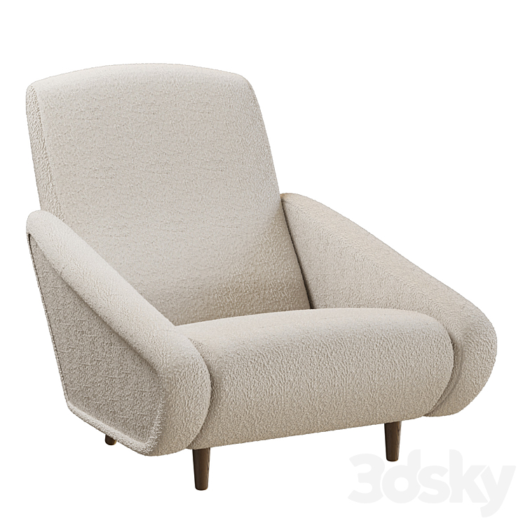 Gio Ponti 807 Style Pair of Armchairs in Wool 3DS Max Model - thumbnail 1