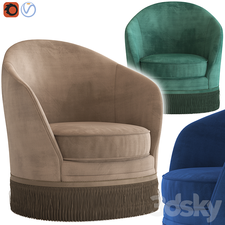 Globewest Kennedy Fringed Armchair 3DS Max - thumbnail 1