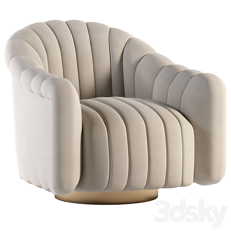 Gray Velvet Swivel Chair 3DS Max Model - thumbnail 1