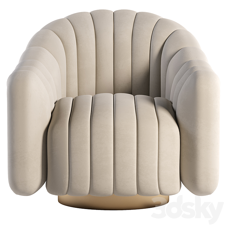 Gray Velvet Swivel Chair 3DS Max Model - thumbnail 2