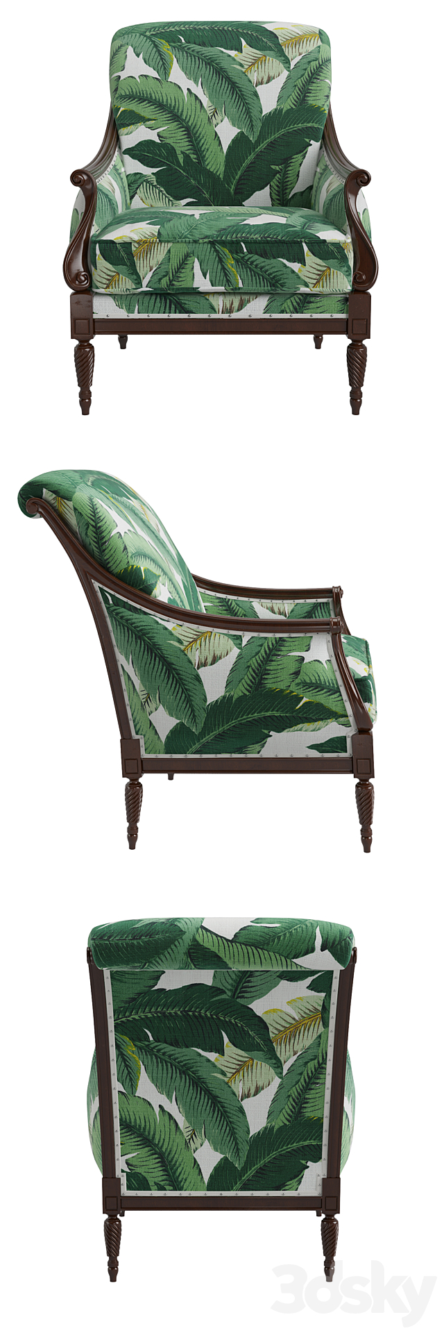 Harwood Accent Chair Palm Leaf 3DS Max Model - thumbnail 2