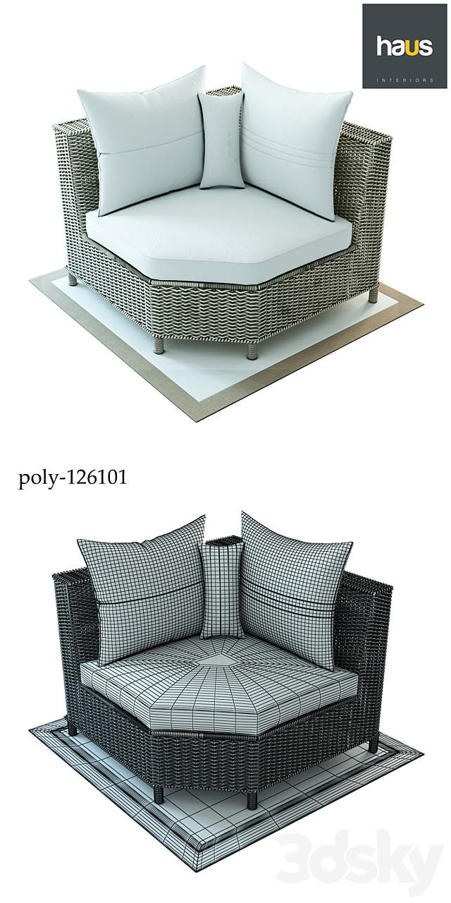 Haus Interior Corner armchair made of woven rattan 3ds Max - thumbnail 3